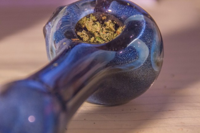 A cannabis pipe filled with weed