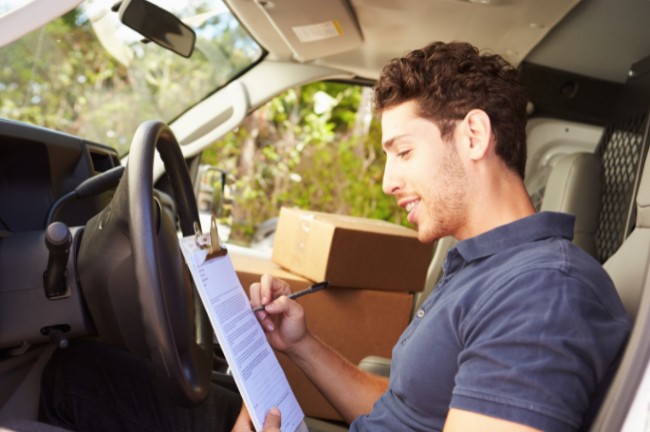 Delivery man in the car
