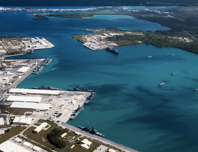 An aerial view from above U.S. Naval Base Guam