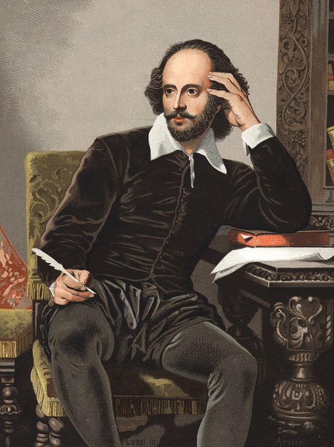 A painting of william shakepsear sitting in a chair
