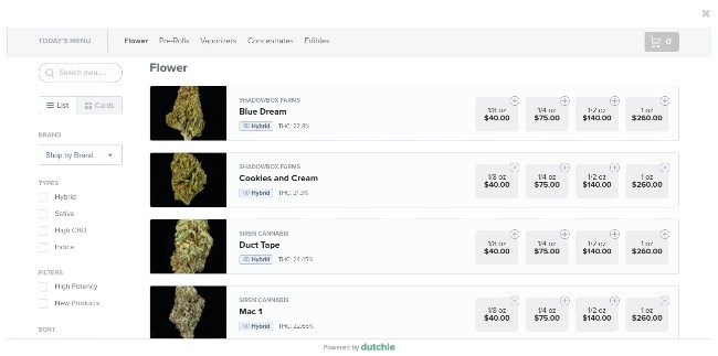 Dutchie online ordering service on PotGuide