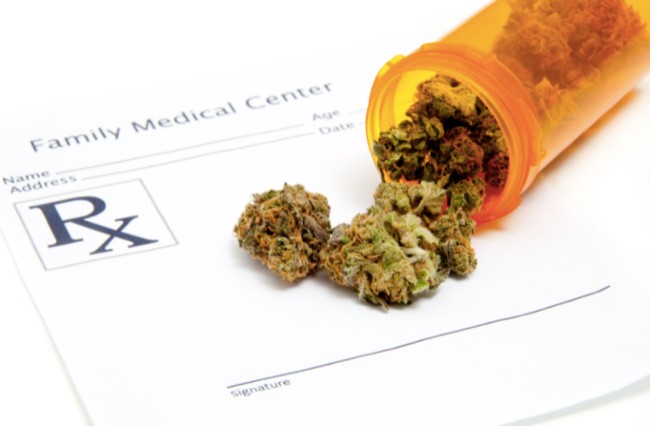 A medical script with medical cannabis for a medical marijuana patient on top of it