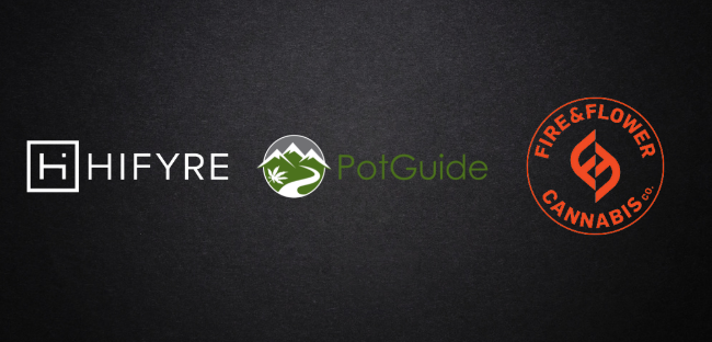 The logos of PotGuide, Hifyre, and Fire & Flower