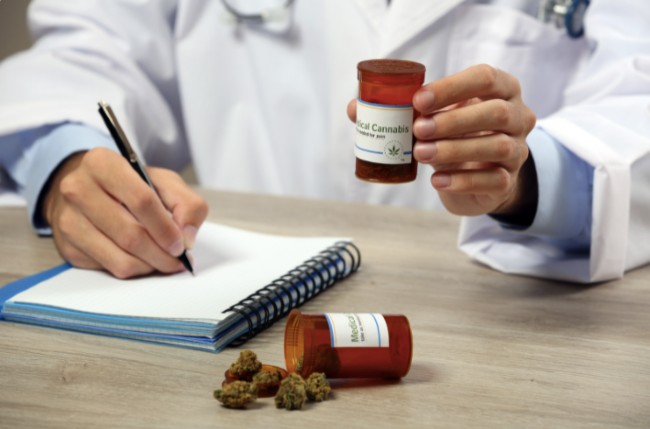 a doctor holding up medical cannabis